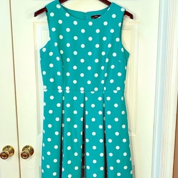 VINTAGE R&K GREEN w WHITE POLKA DOTS SIZE 14 - Picture 1 of 6